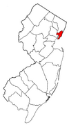 Hudson County Highlighted on map in red